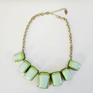 Coldwater Creek Green Yellow Acrylic Geode Faux Stone Cabochon Chunky Necklace